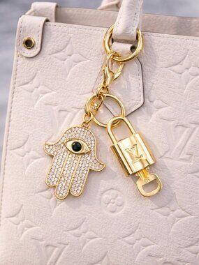 LV Gold Padlock 🔑 Authentic Louis Vuitton Charm + Unbranded Evil Eye Keychain